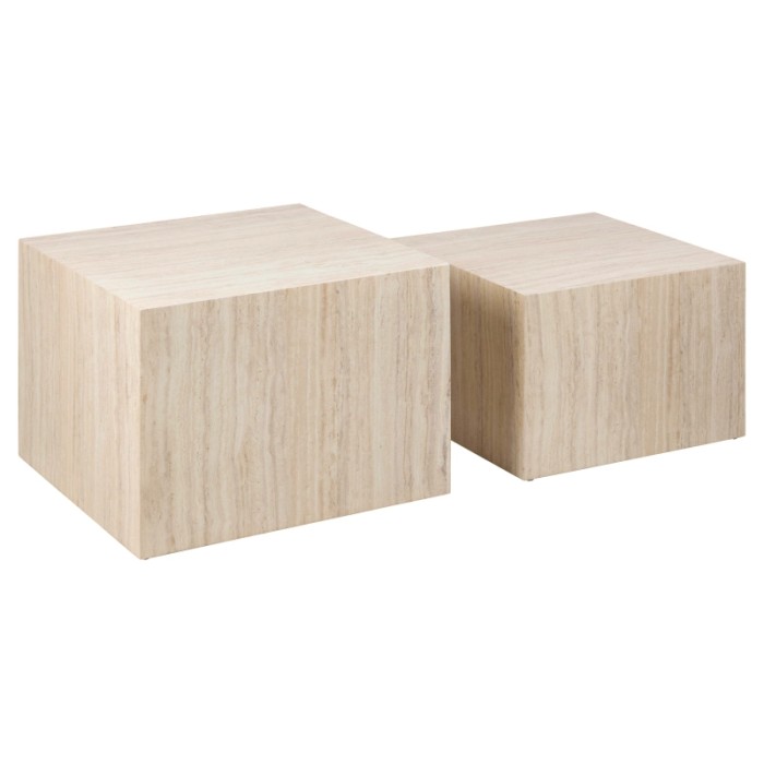 Set 2 tavolini da salotto legno Motrik effetto travertino beige quadro h40 cm