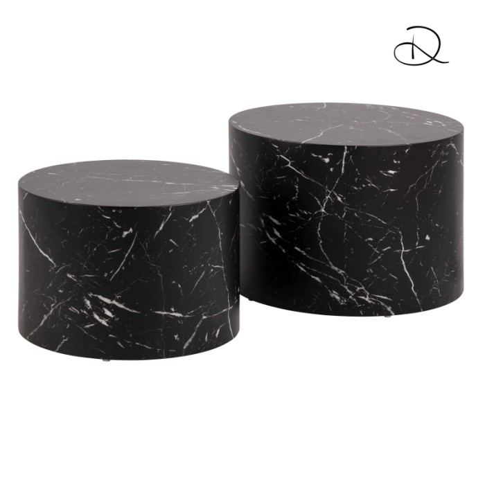 Set di 2 tavolini da salotto in legno Motrik effetto marmo nero tondo h40 cm