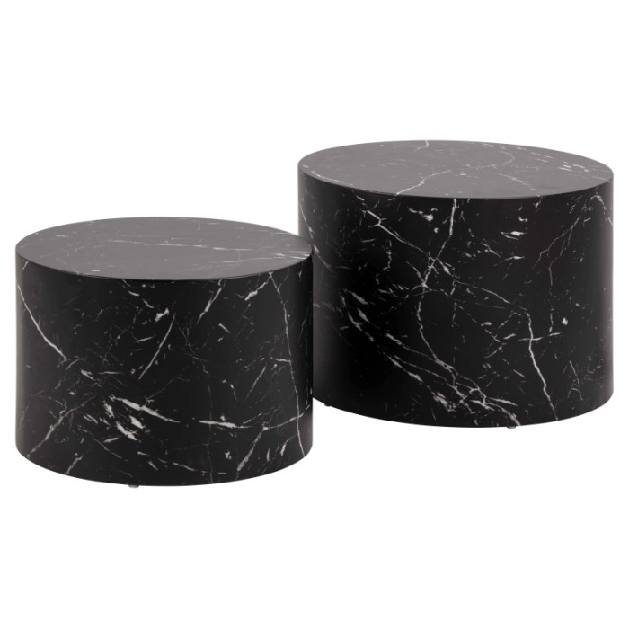 Set di 2 tavolini da salotto in legno Motrik effetto marmo nero tondo h40 cm