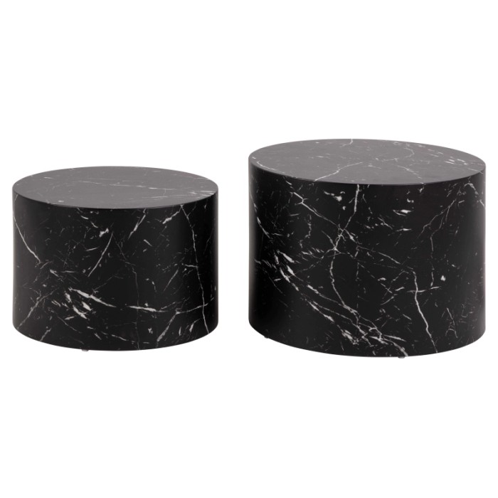 Set di 2 tavolini da salotto in legno Motrik effetto marmo nero tondo h40 cm