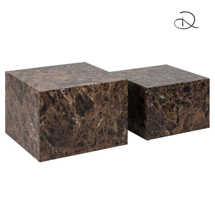 Set di 2 tavolini da salotto in legno Motrik effetto marmo marrone quadro h40 cm