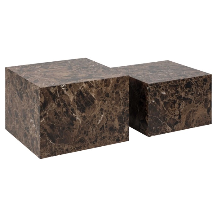 Set di 2 tavolini da salotto in legno Motrik effetto marmo marrone quadro h40 cm