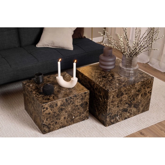 Set di 2 tavolini da salotto in legno Motrik effetto marmo marrone quadro h40 cm