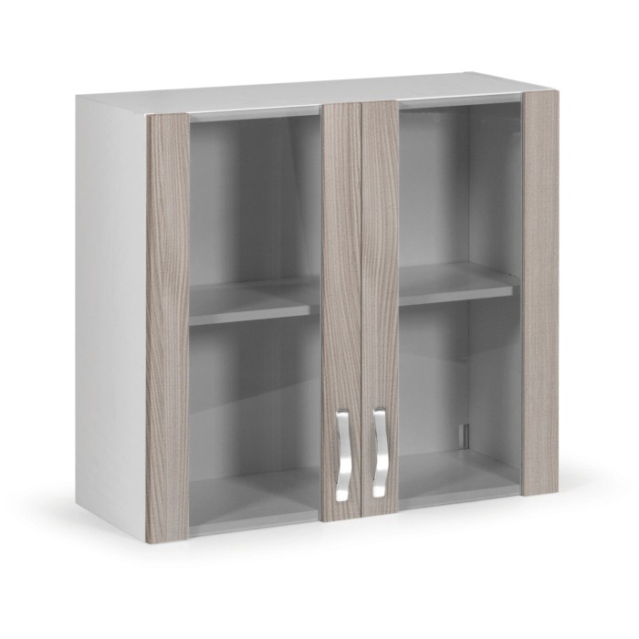 Pensile con due ante in bianco e effetto legno, categoria Vetrine.