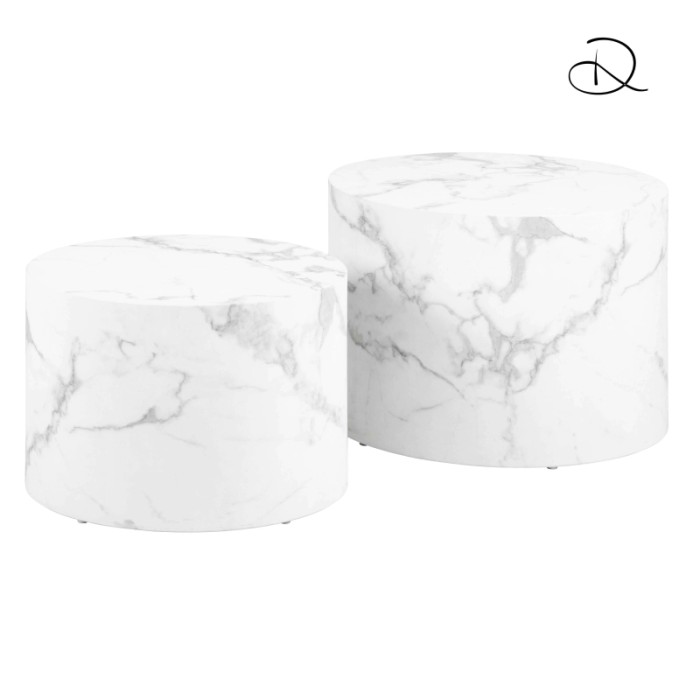 Set di 2 tavolini da salotto in legno Motrik effetto marmo bianco tondo h40 cm