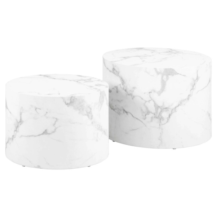 Set di 2 tavolini da salotto in legno Motrik effetto marmo bianco tondo h40 cm