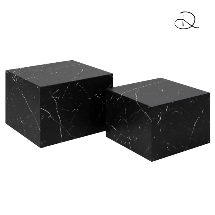 Set di 2 tavolini da salotto in legno Motrik effetto marmo nero quadro h40 cm
