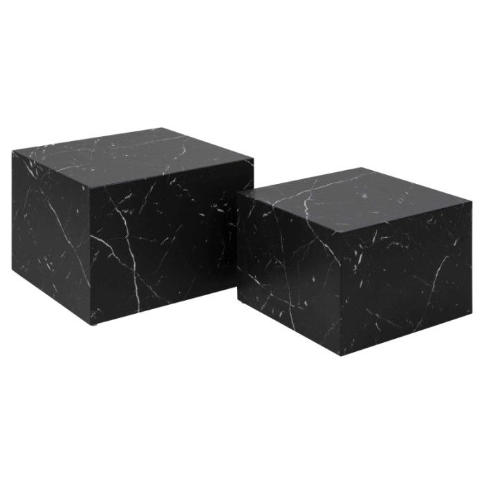 Set di 2 tavolini da salotto in legno Motrik effetto marmo nero quadro h40 cm