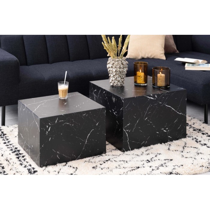 Set di 2 tavolini da salotto in legno Motrik effetto marmo nero quadro h40 cm