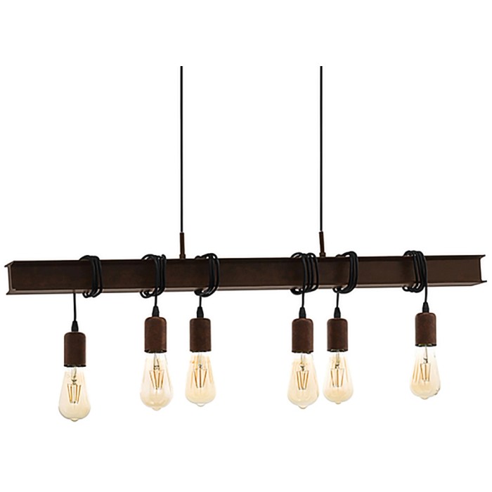 Lampada a sospensione Eglo Townshend, 6 luci, nero-marrone, con attacchi E27. Design vintage.