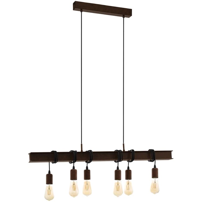 Lampada a sospensione Eglo Townshend, 6 luci, nero-marrone, con lampadine a vista.