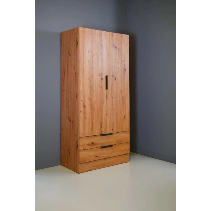 Guardaroba 2 ante e 2 cassetti 184x82x46 cm quercia