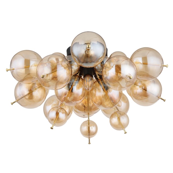 Plafoniere moderna con sfere di vetro ambrato per un'illuminazione elegante.