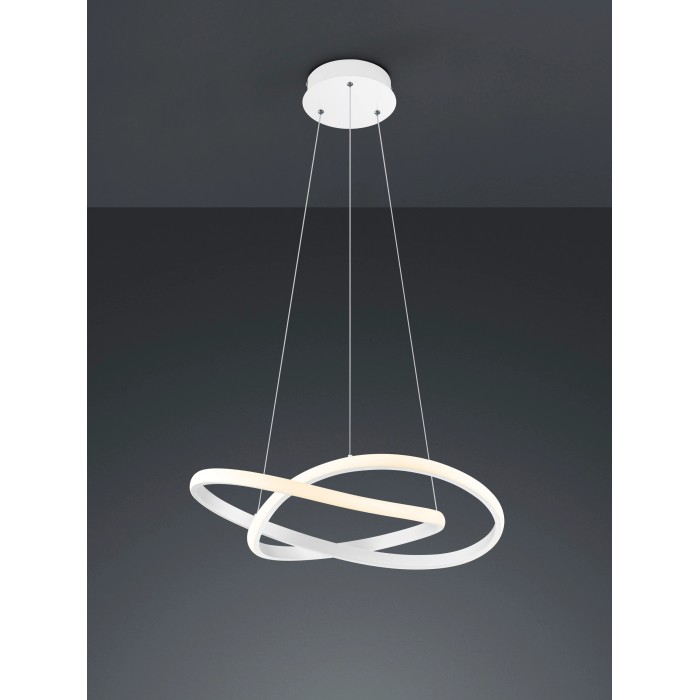 Faretto LED moderno t.b.t. con anelli bianchi intrecciati come fonte di luce.