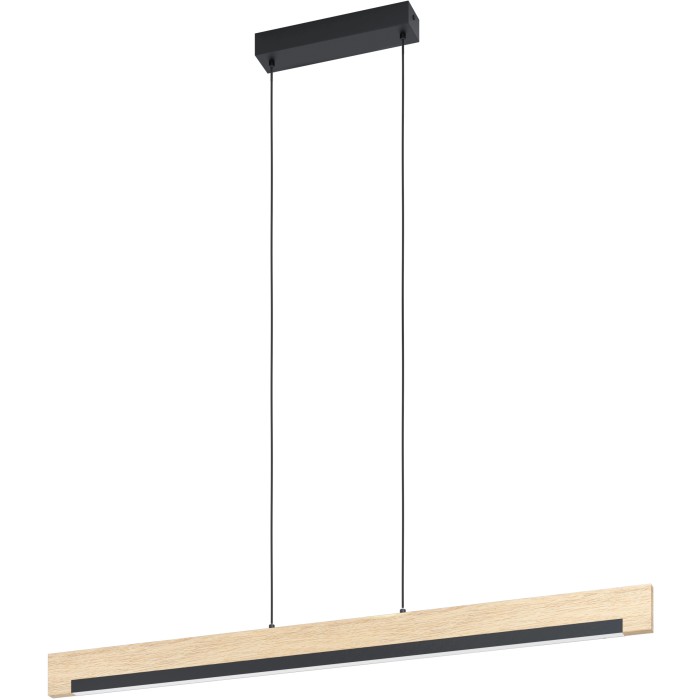 Moderna lampada a sospensione a LED Eglo Camacho in naturale e nero, ideale per soggiorni e sale da pranzo.