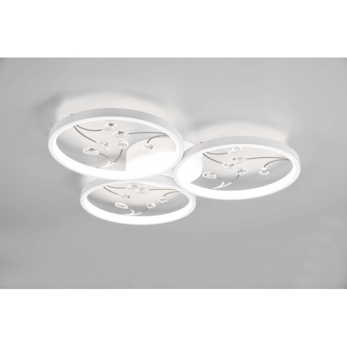 Moderna plafoniera LED Trio Groovy bianca opaca con dettagli in cristallo.