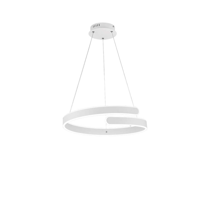 Moderna lampada a sospensione a LED bianca t.b.t. per spazi abitativi.