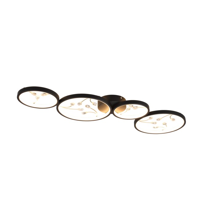 Moderna lampada da soffitto a LED Trio Groovy nera con dettagli in cristallo, diametro 95,5 cm.