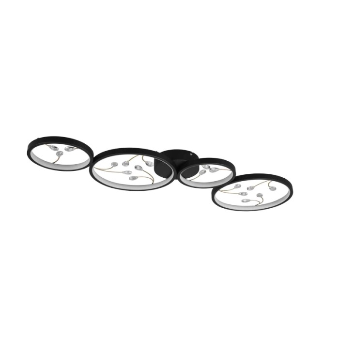 Moderna lampada da soffitto a LED Trio Groovy nera con dettagli in cristallo, diametro 95,5 cm.