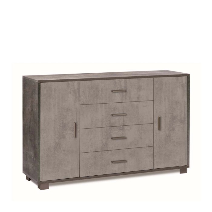 Cassettiera/credenza grigia t.b.t. con 4 cassetti e 2 ante per ufficio o soggiorno.