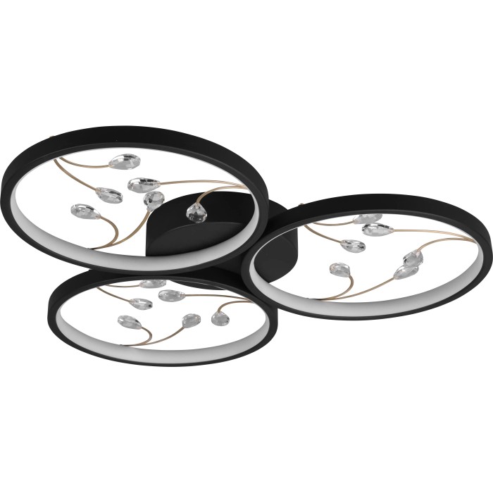 Plafoniera LED Trio Groovy nera con cristalli, dimmerabile.