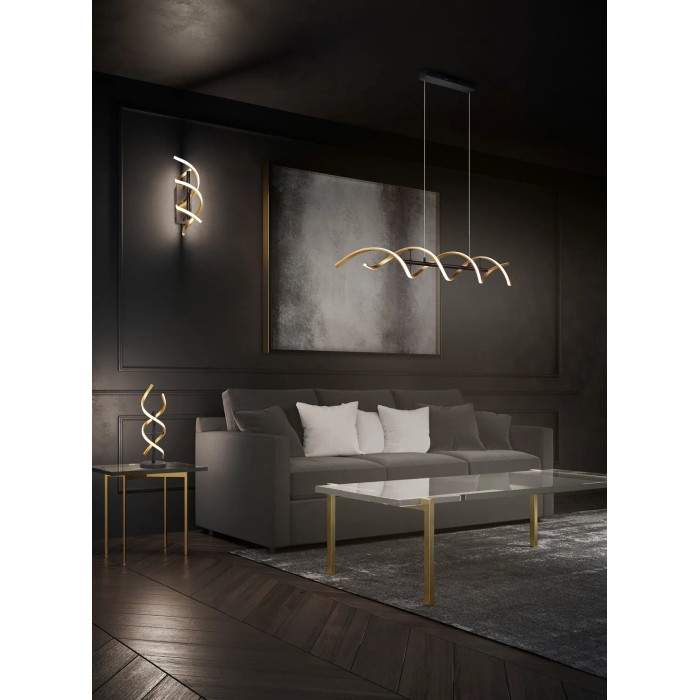 Lampada a sospensione Trio LED Sequence color oro, 104,5 cm, in soggiorno.
