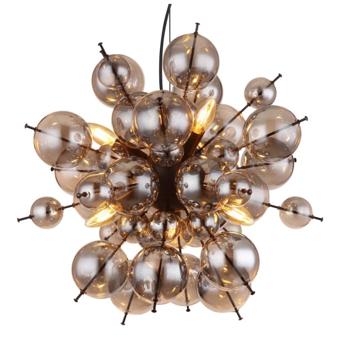 Lampada a sospensione moderna con sfere di vetro fumé come elemento decorativo. Ideale come Sospensioni.