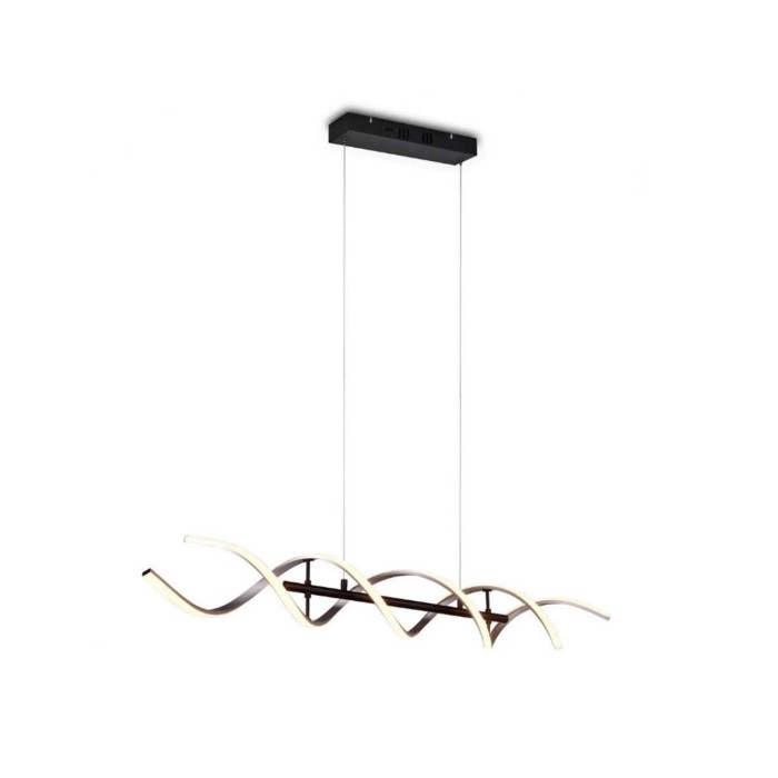Lampadario a sospensione Trio LED Sequence in alluminio spazzolato con design curvo per soggiorno e sala da pranzo.