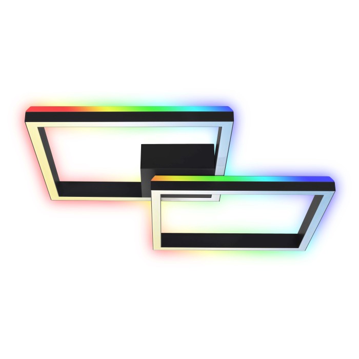 Plafoniera LED moderna con illuminazione RGB, design geometrico.