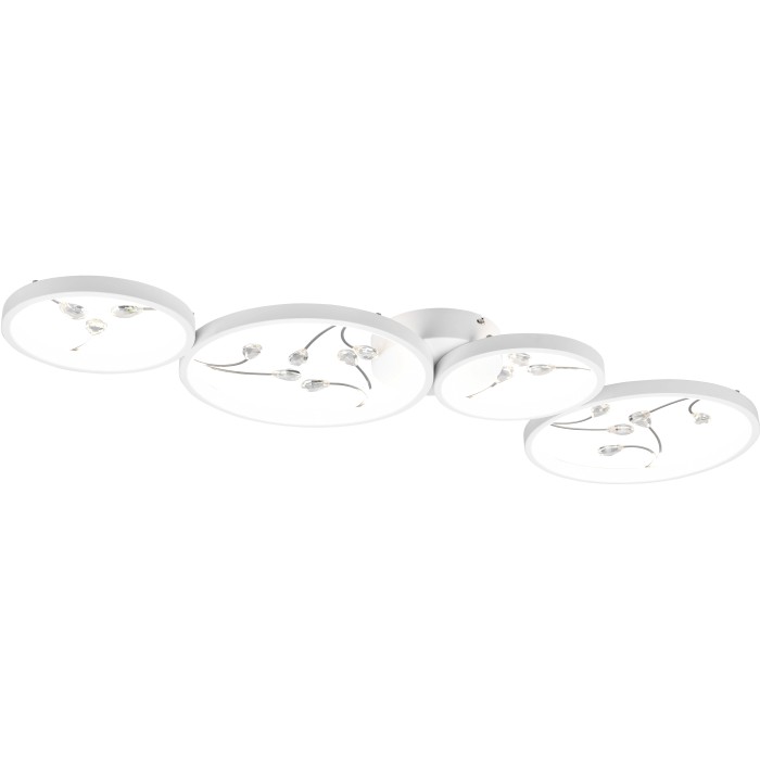 Plafoniera LED Groovy moderna e dimmerabile in bianco opaco con accenti di cristallo. Ideale per spazi abitativi.