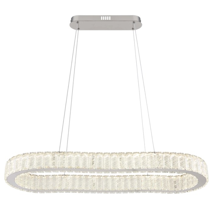 Moderna lampada a sospensione t.b.t. con design ovale ed elementi in cristallo per un'illuminazione elegante.