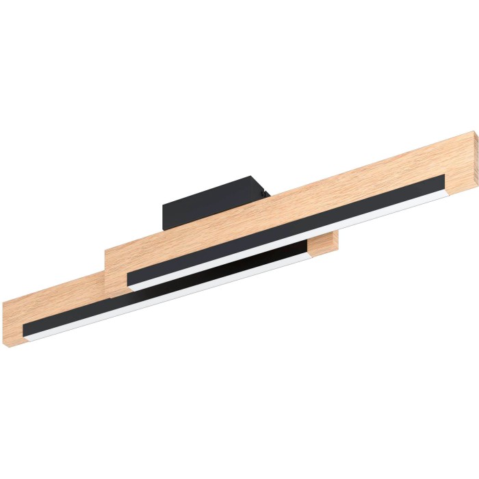 Moderna plafoniera LED Eglo Camacho in marrone-nero con effetto legno. Lampada da soggiorno dimmerabile.