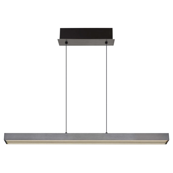 Moderna lampada a sospensione t.b.t. per interni, effetto metallo grigio.