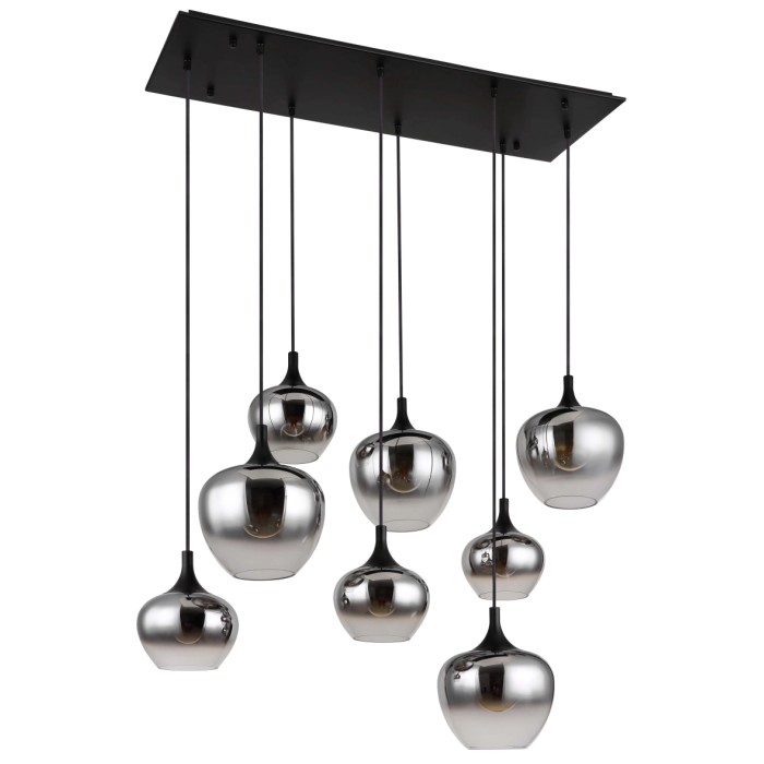 Lampada a sospensione moderna con 7 paralumi in vetro color argento, Categoria: Sospensioni.