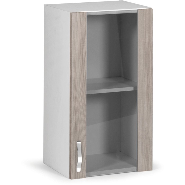 Vetrina pensile, bianco/effetto legno, con ripiano e maniglia.