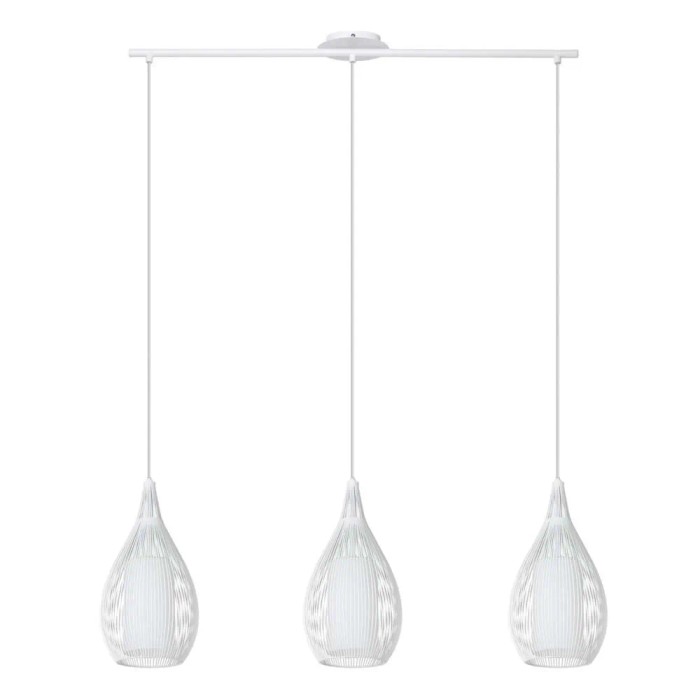 Lampadario a sospensione Eglo Razoni 3 luci L99x19xH110 cm acciaio vetro bianco