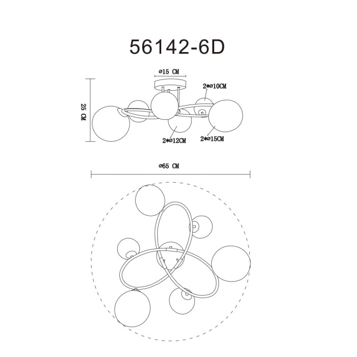 Disegno tecnico della plafoniera LED t.b.t. con dimensioni.
