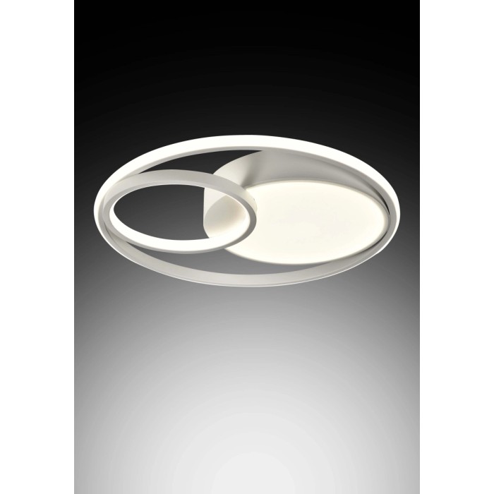 Plafoniera LED moderna bianca t.b.t. con design curvo per montaggio a soffitto.