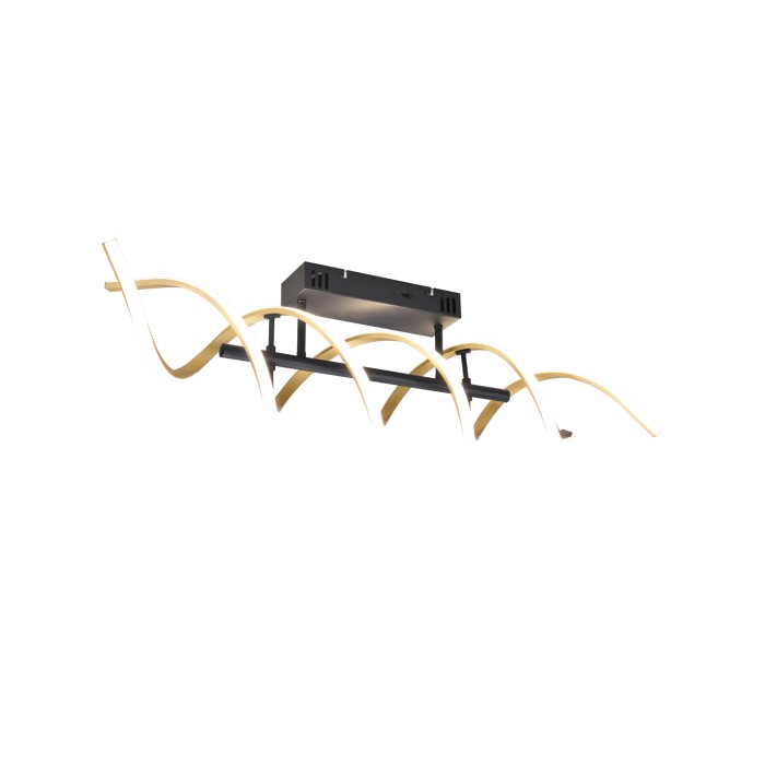 Moderna lampada da soffitto a LED Trio Sequence, color ottone, con design curvo. Larghezza 90 cm.