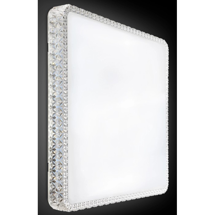 Plafoniera LED quadrata con bordo decorativo in cristallo.