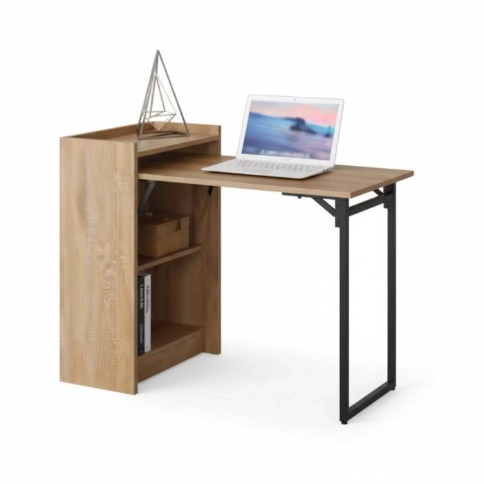 Mobile con ripiano scrivania legno e metallo 102x58xh.85.5 cm legno chiaro