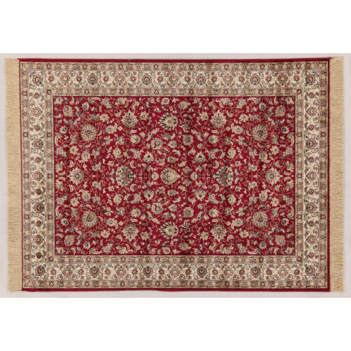 Tappeto rosso con motivo floreale e frange, categoria: Tappeti moderni.