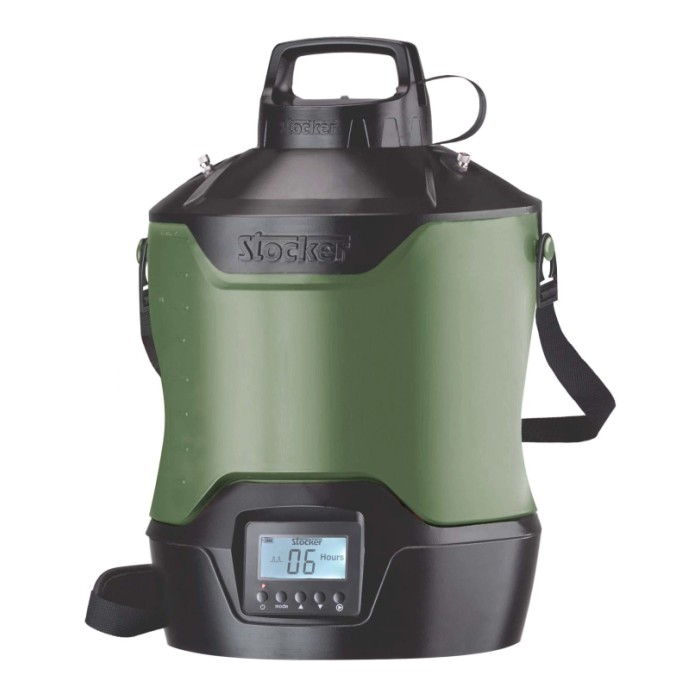 Pistola a spruzzo Stocker verde con display digitale e tracolla.