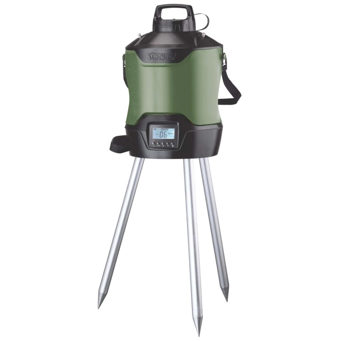 Pistola a spruzzo t.b.t. con contenitore verde e gambe a treppiede.