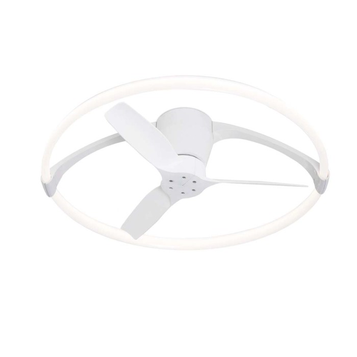 Plafoniera LED bianca t.b.t. con ventilatore e lampada ad anello.