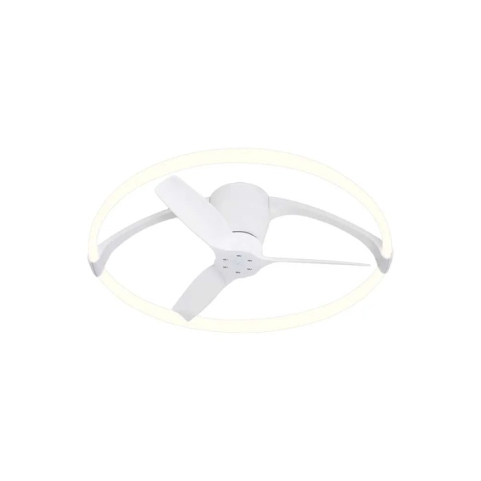 Plafoniera LED bianca t.b.t. con ventilatore. Lampada da soffitto per interni.