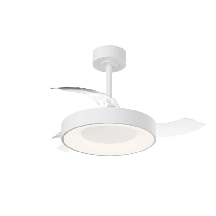 Plafoniera LED t.b.t. bianca con pale e luce integrata.