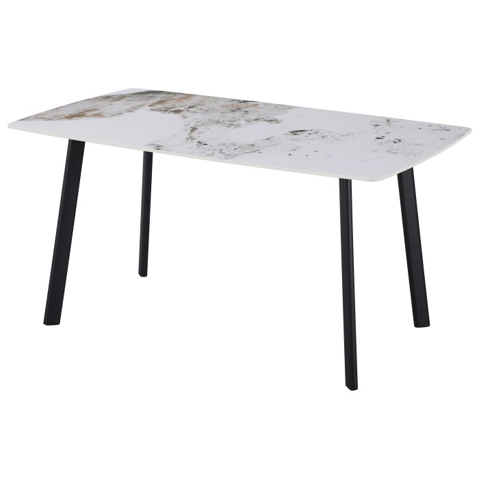 Tavolo da pranzo Quincy top in ceramica marrone marmo lucido 150x85x75 cm