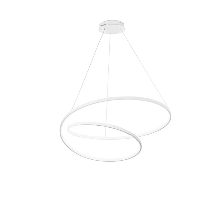 Moderna lampada a sospensione t.b.t. bianca con design curvo per interni.