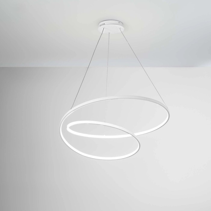 Moderna lampada a sospensione a LED bianca t.b.t. per interni.